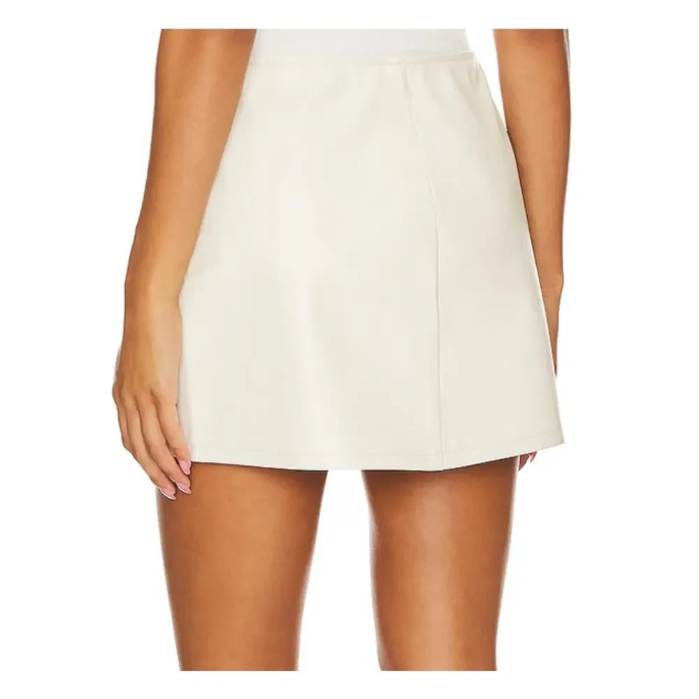 AFRM White Faux Leather Mini Skirt XS Ivory Pencil Soft Slit Work Micro $68 NEW - Picture 2 of 9